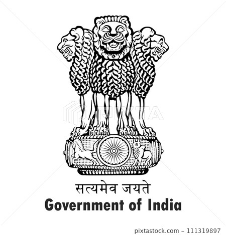 Ashok Pillar symbol icon black. Satyamev jayete symbol . Government of India symbol icon in black color (Emblem of India). Government of India Ashok Stambh symbol isolated on white background. 111319897