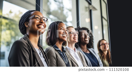 A group of women of different nationalities in business suits. Teamwork. Feminism 111320108