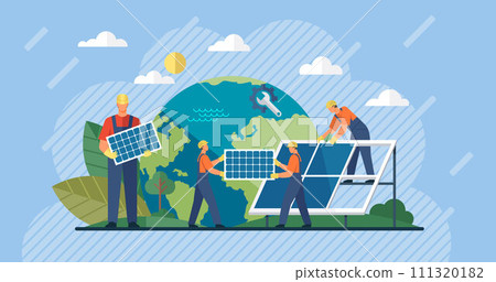 Solar panel vector illustration. Green technology drives adoption sustainable practices Innovative approaches are needed to achieve sustainable energy goals Solar power stations harness suns energy Solar panel vector illustration. Green technology drives adoption sustainable practices Innovative approaches are needed to achieve sustainable energy goals Solar power stations harness suns energy 111320182