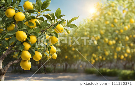 Lemon tree branches laden with bright yellow lemons Lemon tree branches laden with bright yellow lemons 111320371