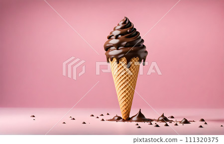 Ice cream delight: Waffle cone with creamy goodness Ice cream delight: Waffle cone with creamy goodness 111320375