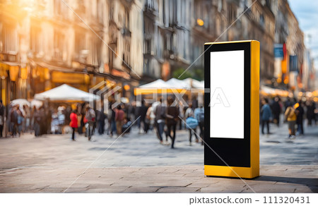 Advertising stand in a city street setting 111320431