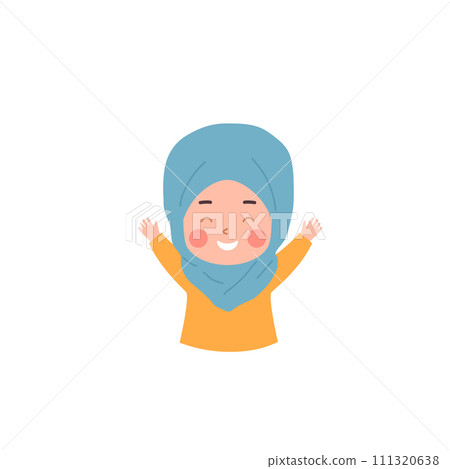 Little laughing girl in hijab with raised up arms portrait. 111320638