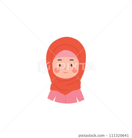 Little cute girl moslem in hijab portrait. Muslim child character avatar. Little cute girl moslem in hijab portrait. Muslim child character avatar. 111320641