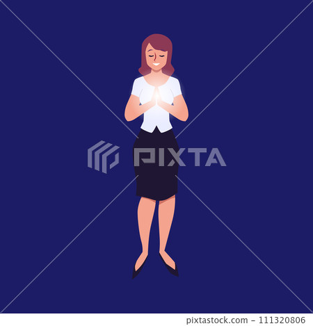 Woman praying with folded hands, cartoon style vector illustration 111320806