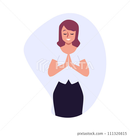 Praying young woman putting palms together, vector Christian religious person praying to God feeling superstitious, faith Praying young woman putting palms together, vector Christian religious person praying to God feeling superstitious, faith 111320815