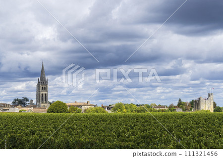 Vineyards with Saint-Emilion town, Aquitaine, Gironde, France Vineyards with Saint-Emilion town, Aquitaine, Gironde, France 111321456