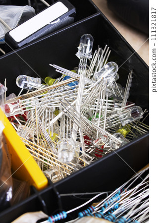 Heap of diodes in box cells closeup 111321817