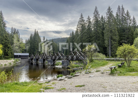 gate bridge in Rechle near Modrava,  Sumava National Park, Czech Republic 111321922