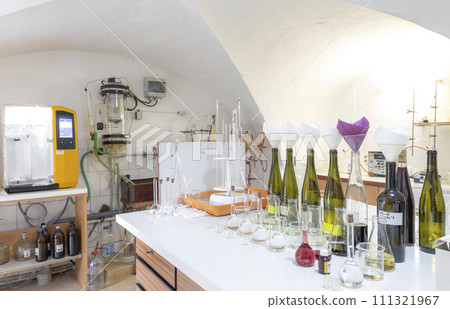 wine's laboratory with traditional and modern apparatus wine's laboratory with traditional and modern apparatus 111321967