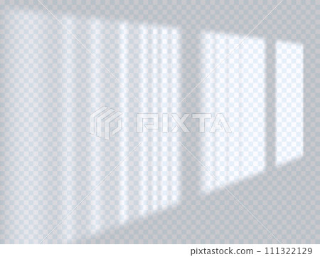 Realistic long shadow overlay effect of window isolated on transparent background. Abstract silhouette soft blurry shadow of vertical blinds on wall. Blank vector sun light shade. Scene of lighting 111322129