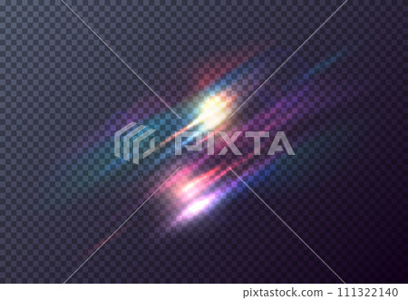 Vector red front sun lens flare transparent special light effect. Abstract in motion flare blur glow glare. Isolated transparent background design element. Star flash with rays and spotlight 111322140