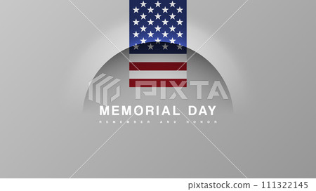 Memorial Day USA. Remember and Honor. Federal holiday for remember and honor persons who have died in the United States Armed Forces. Vector minimal white poster with flag volume arc line shape 111322145