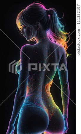 Female silhouette made of colored threads 111322197