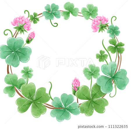 Handdrawn watercolor illustration clipart of Clover Frames Wreaths with Flowers St'Patricks Day birthday Floral arrangements greeting cards wedding invitation Party Irish 111322635