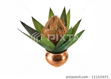 Traditional clay Kalash isolated on white. Hindu and Jain ritual element for puja. Traditional clay Kalash isolated on white. Hindu and Jain ritual element for puja. 111322673