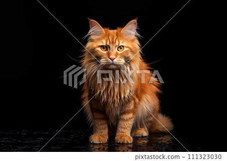 AI-generated content. Majestic orange cat, black background. 111323030