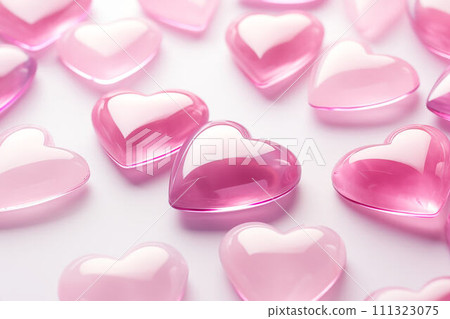 AI-generated content. Pink heart shapes on white surface. AI-generated content. Pink heart shapes on white surface. 111323075