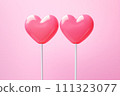 AI-generated content. Two pink heart-shaped lollipops on pink. 111323077
