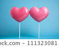 AI-generated content. Two pink heart-shaped lollipops on blue. 111323081