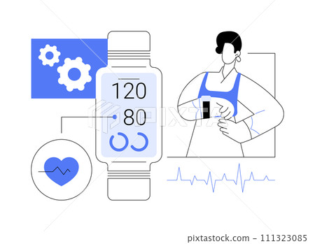 Smartwatch blood pressure monitoring isolated cartoon vector illustrations. 111323085