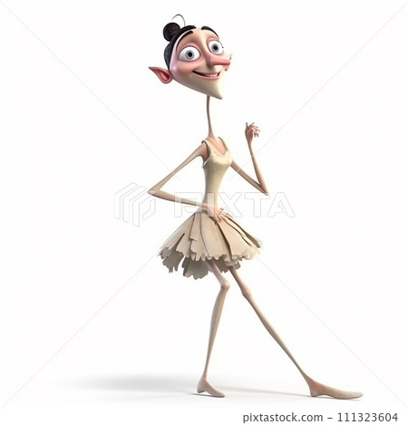 Very skinny ballerina dancer, funny cute cartoon 3d illustration on white background, creative avatar 111323604