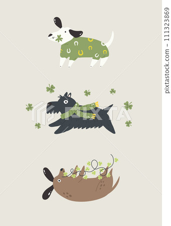 St. Patrick's Day Greeting Card with Dogs in Holiday Costumes 111323869
