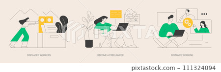 Unemployment and remote job opportunities abstract concept vector illustrations. Unemployment and remote job opportunities abstract concept vector illustrations. 111324094