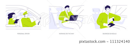 Business travel by car abstract concept vector illustrations. Business travel by car abstract concept vector illustrations. 111324140