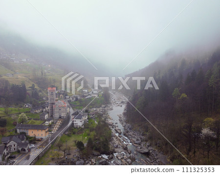 Mountain river with emerald green water in the Verzasca Valley, Switzerland 111325353