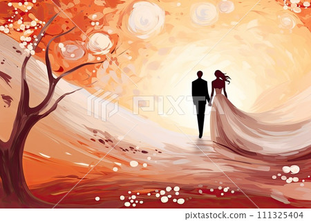AI-generated content. beautiful wedding couple minimalistic sketch illustration 111325404