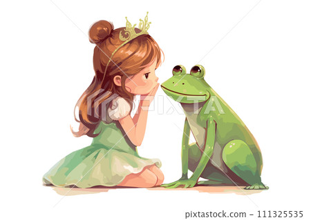 AI-generated content. little girl and frog with crown vector illustration AI-generated content. little girl and frog with crown vector illustration 111325535