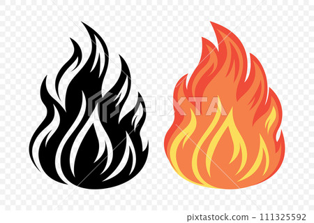 Flat Vector Fire Flame Icon Set. Campfire Shape Sign, Isolated. Bonfire Vector Illustration for Outdoor, Adventure, and Nature Concept 111325592