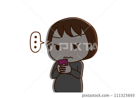 (Upper body diagonal) A pregnant woman holding a smartphone and looking at the screen, silent and with a straight face and a shadow (Upper body diagonal) A pregnant woman holding a smartphone and looking at the screen, silent and with a straight face and a shadow 111325693