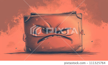 A drawing of a cartoonish looking angry face on an orange background, AI 111325764