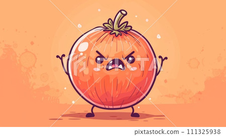 An orange with a frowning face and arms crossed, AI An orange with a frowning face and arms crossed, AI 111325938