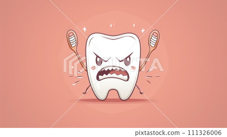 A cartoon tooth with two brushes in its mouth, AI 111326006
