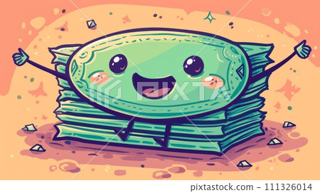 A cartoon character is sitting on a stack of money, AI 111326014
