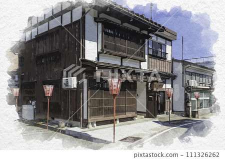Watercolor style Etchu Yao Imamachi townscape Imamachi community center Toyama City, Toyama Prefecture 111326262