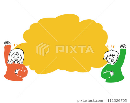 Cheering pose - bust up for men and women - loose illustration set Cheering pose - bust up for men and women - loose illustration set 111326705