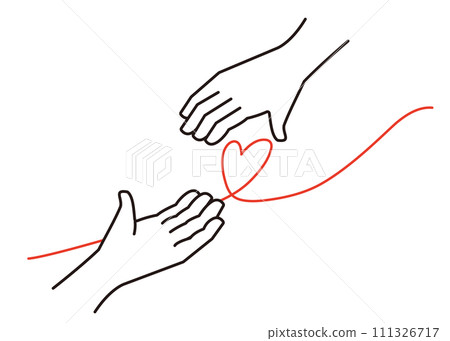 Line drawing illustration of a heart connected to an outstretched hand - image of cooperation, assistance, and rescue Line drawing illustration of a heart connected to an outstretched hand - image of cooperation, assistance, and rescue 111326717
