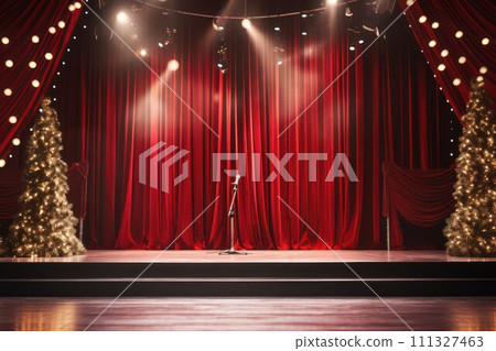 AI-generated content. Microphone on stage background, close-up with bokeh effect 111327463