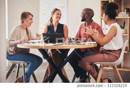 Meeting with collaboration, teamwork and planning from marketing team working in social media and content creation. Support, strategy and communication as startup business people mind map new idea 111328210