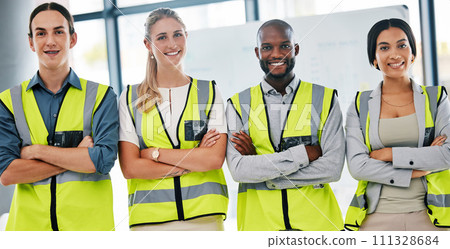 Diversity, teamwork and proud engineer or architect people in group, team or collaboration portrait for our vision, trust and motivation. Construction workers smile together for happy job or career Diversity, teamwork and proud engineer or architect people in group, team or collaboration portrait for our vision, trust and motivation. Construction workers smile together for happy job or career 111328684