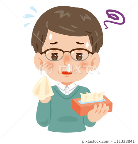 Middle-aged man with stuffy nose and runny nose 111328841