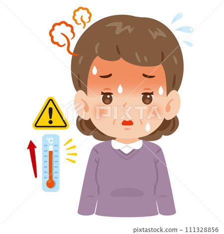 middle-aged woman with fever 111328856