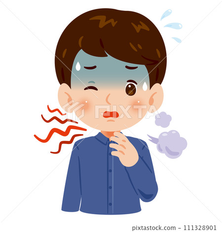 A man who has a sore throat and coughs A man who has a sore throat and coughs 111328901