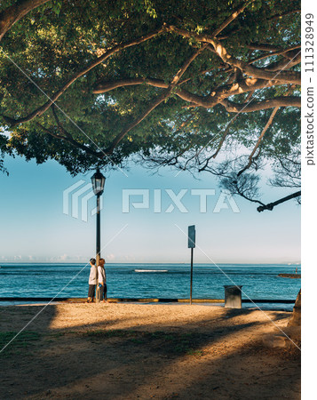 A couple looking out to the sea 111328949