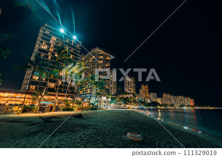 Hawaii night view and Waikiki Beach 111329019