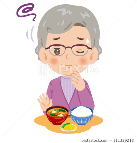 Senior woman with no appetite Senior woman with no appetite 111329218